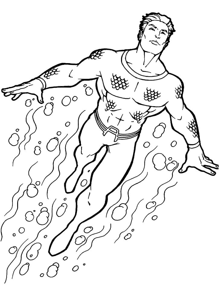 Aquaman che nuota da colorare