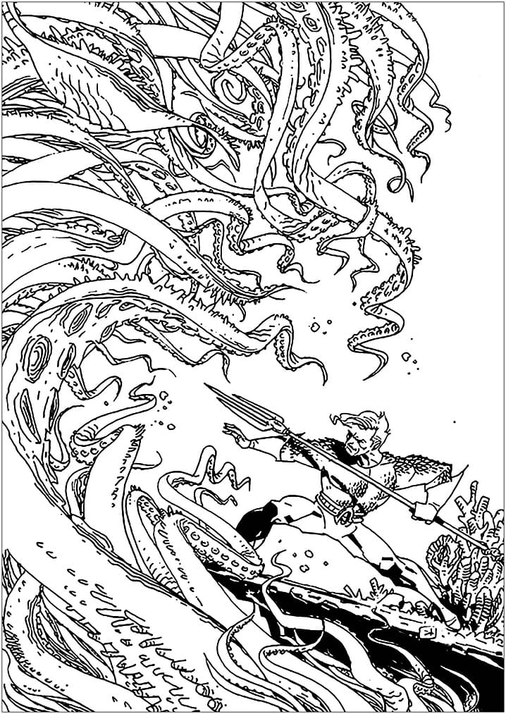 Aquaman contro il mostro da colorare