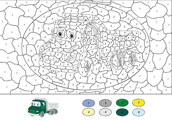 Autocarro con cassone ribaltabile al lavoro da colorare