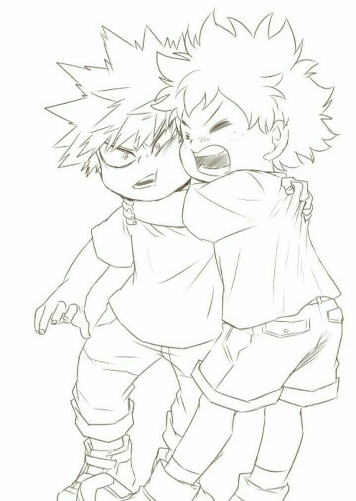 Bambino Bakugou Katsuki e Midoriya Izuku da colorare