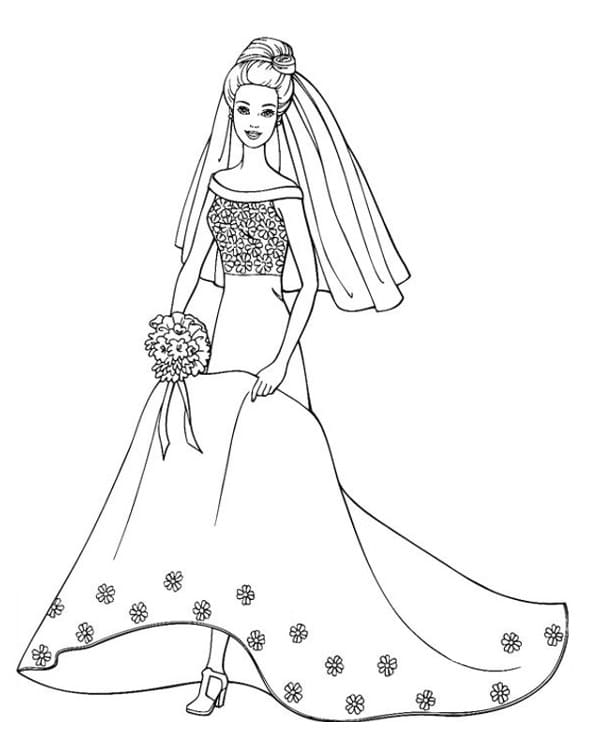 Barbie in Abito da Sposa da colorare