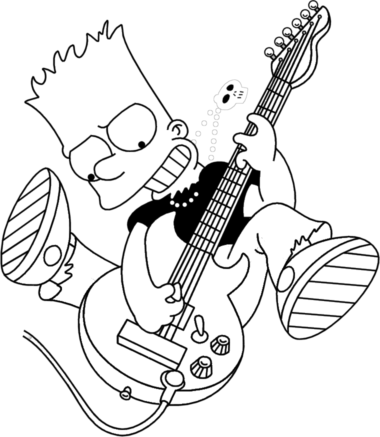 Bart Simpson suona la chitarra da colorare