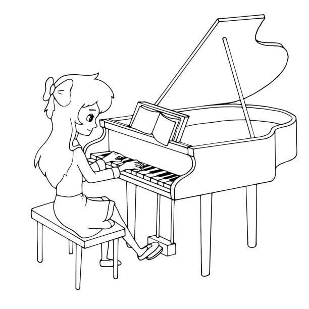 Bella Ragazza che Suona il Pianoforte da colorare