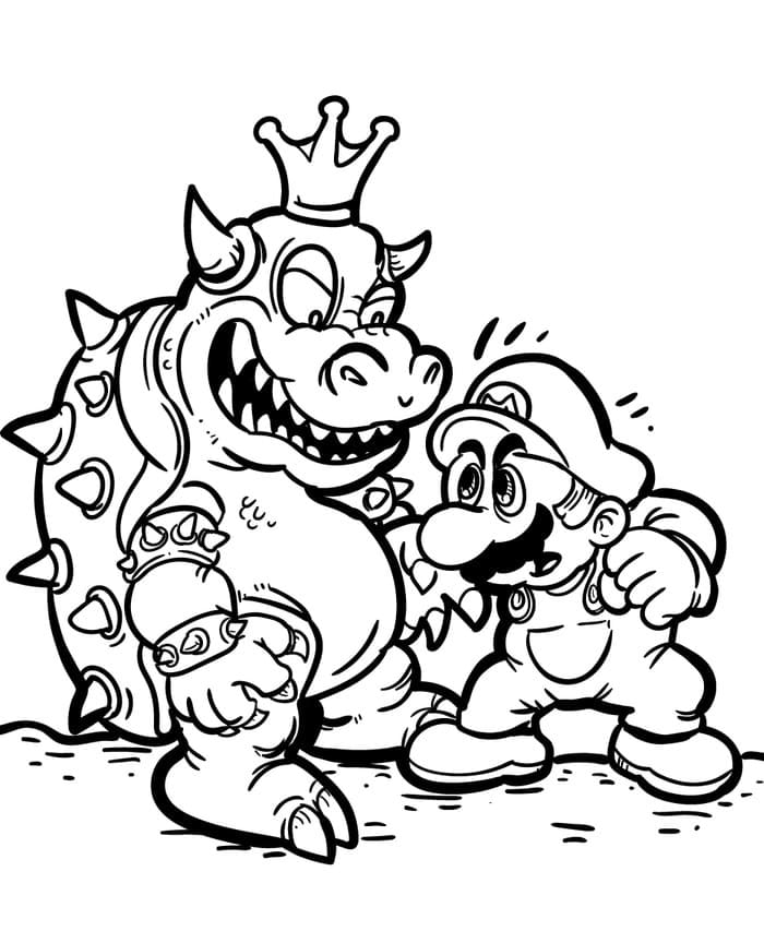 Bowser contro Super Mario da colorare