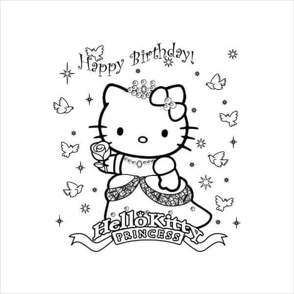 Buon Compleanno con Hello Kitty da colorare