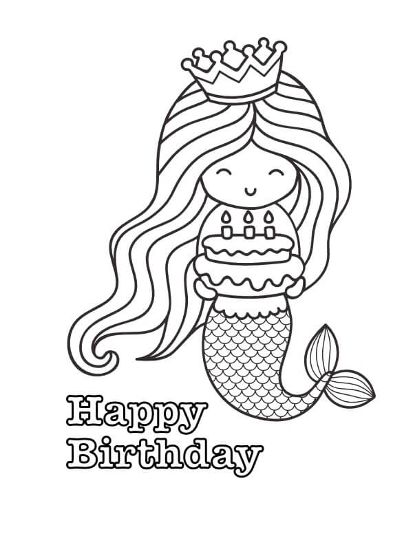 Buon Compleanno con la Sirena da colorare