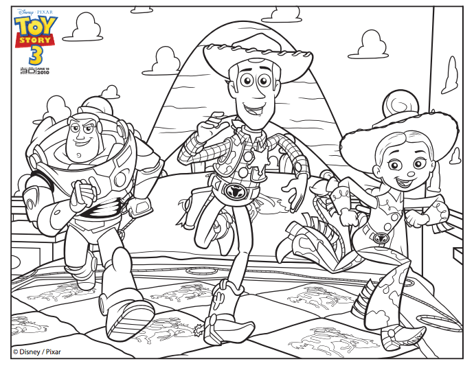 Buzz, Woody e Jessie da colorare