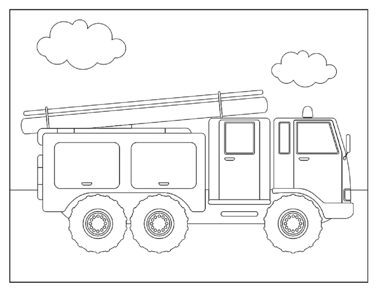 Camion dei Pompieri con due Nuvole da colorare