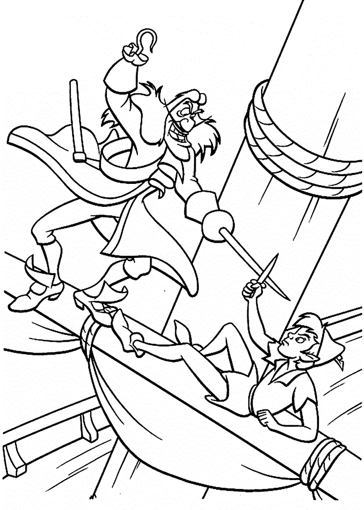 Capitan Uncino combatte con Peter Pan da colorare