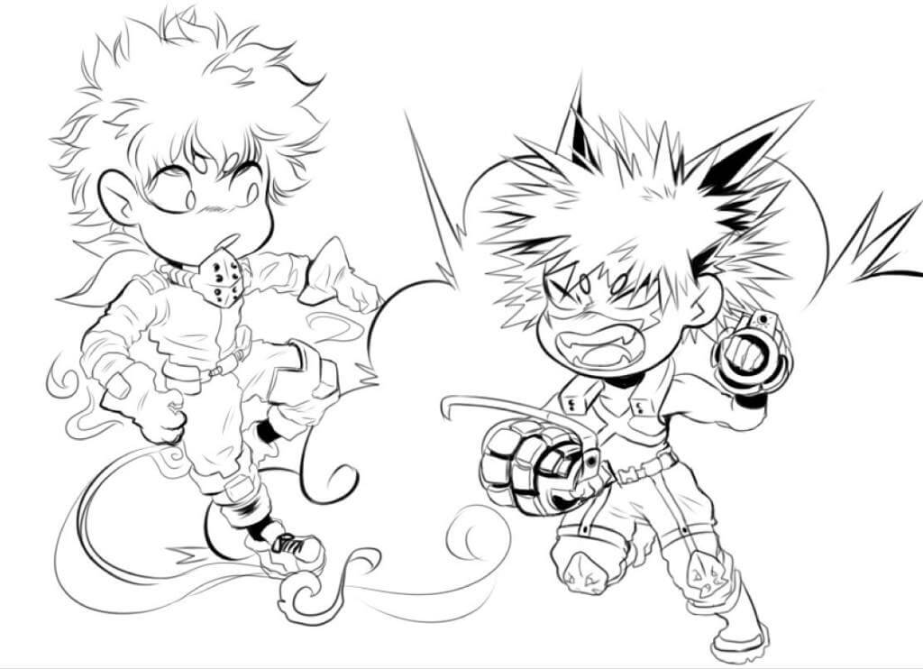 Chibi Bakugo e Deku Forte da colorare