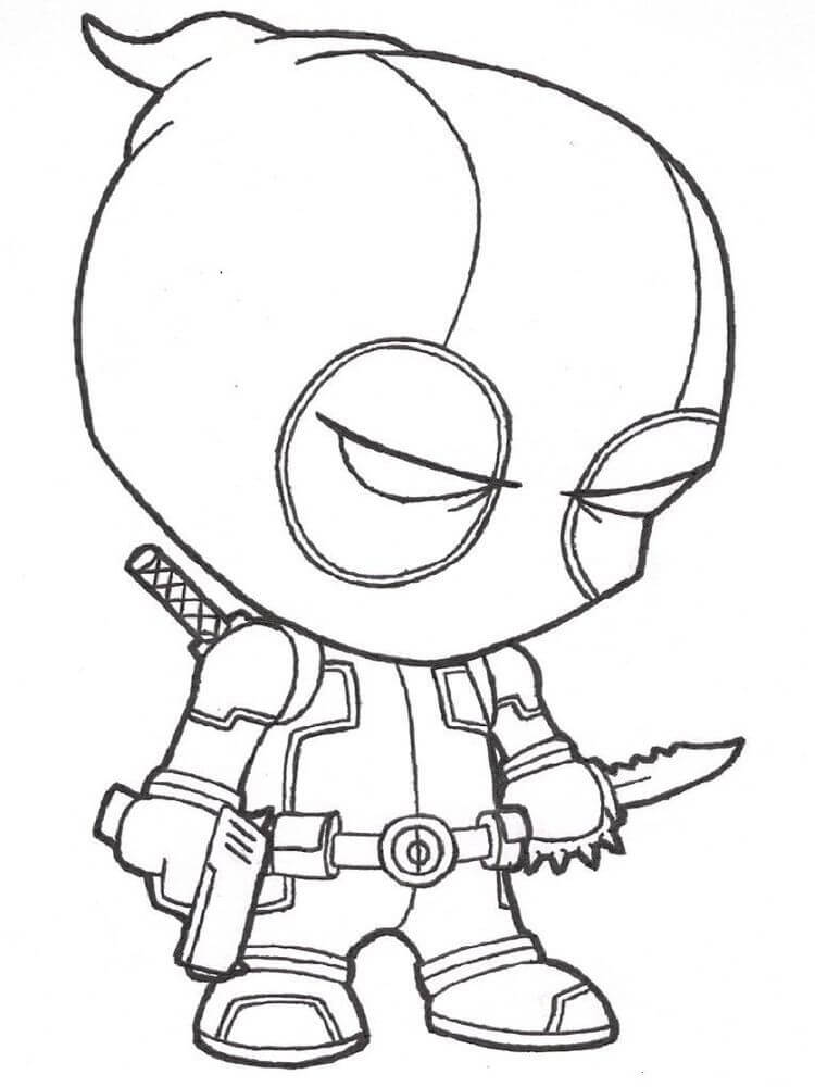 Chibi Deadpool con Pistola y Cuchillo da colorare