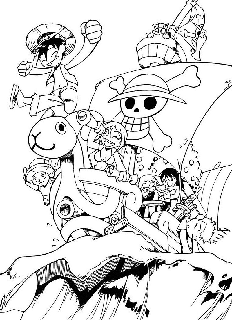 Chibi Luffy e l'equipaggio da colorare