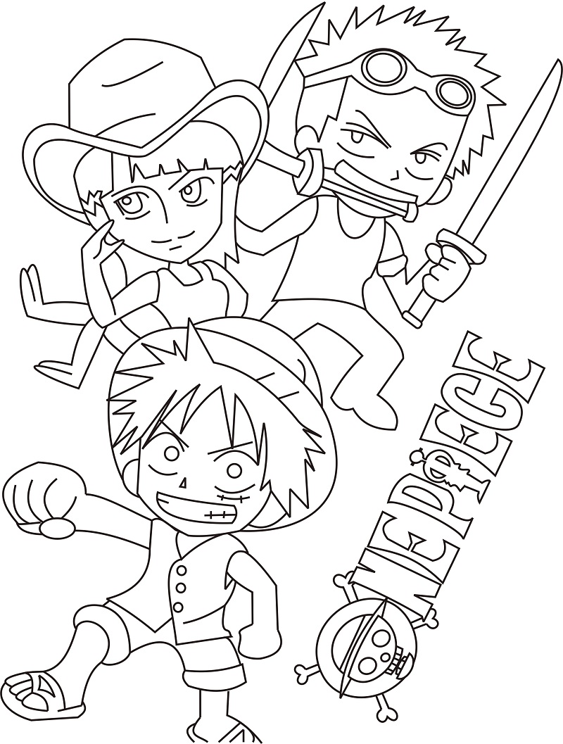 Chibi Zoro, Luffy e Robin da colorare