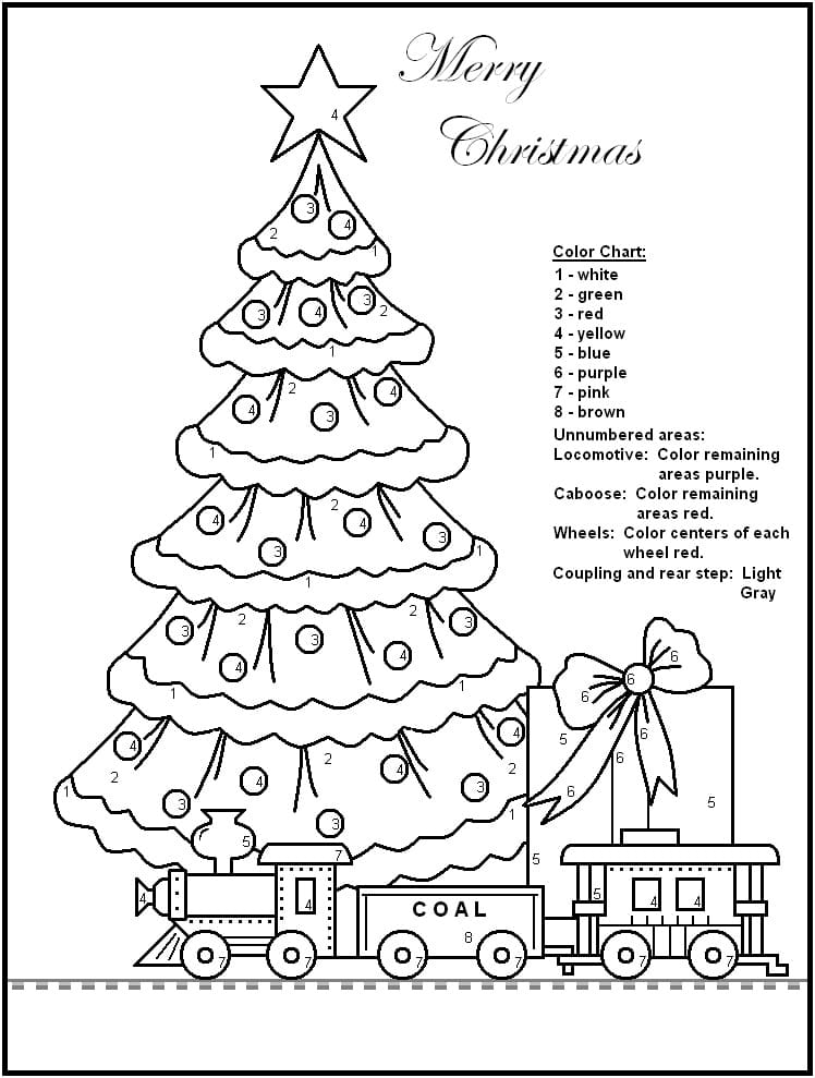 Colora albero di Natale e Giocattoli per Numero da colorare