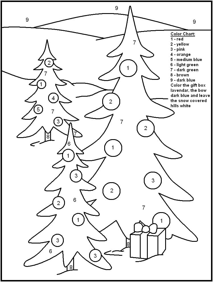 Colora gli Alberi di Natale per Numero da colorare