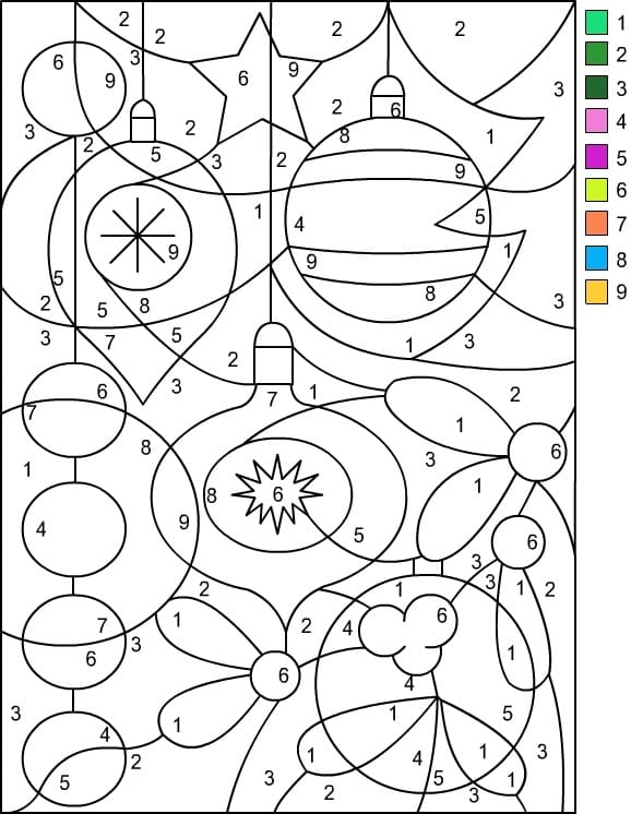 Colora gli Ornamenti Natalizi per Numero da colorare