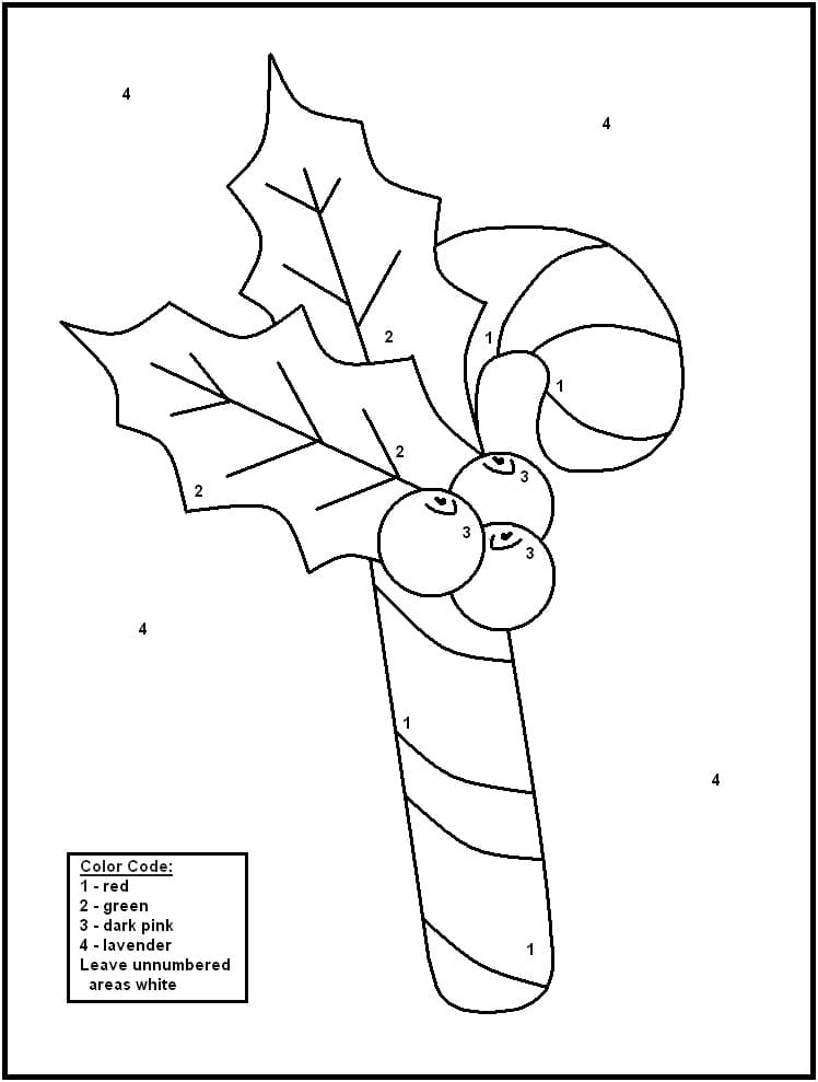 Colora il Bastoncino di zucchero di Natale per Numero da colorare