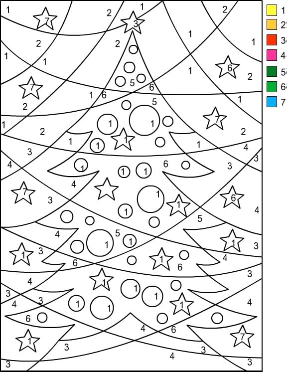 Colora l'albero di Natale per Numero da colorare