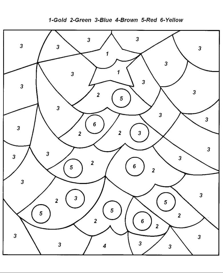 Colora l'albero di Natale Semplice per Numero da colorare