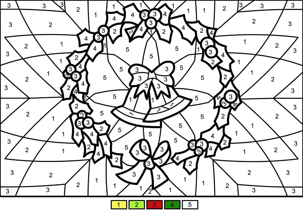 Colora per Numero Ghirlanda di Natale e Campanelli da colorare