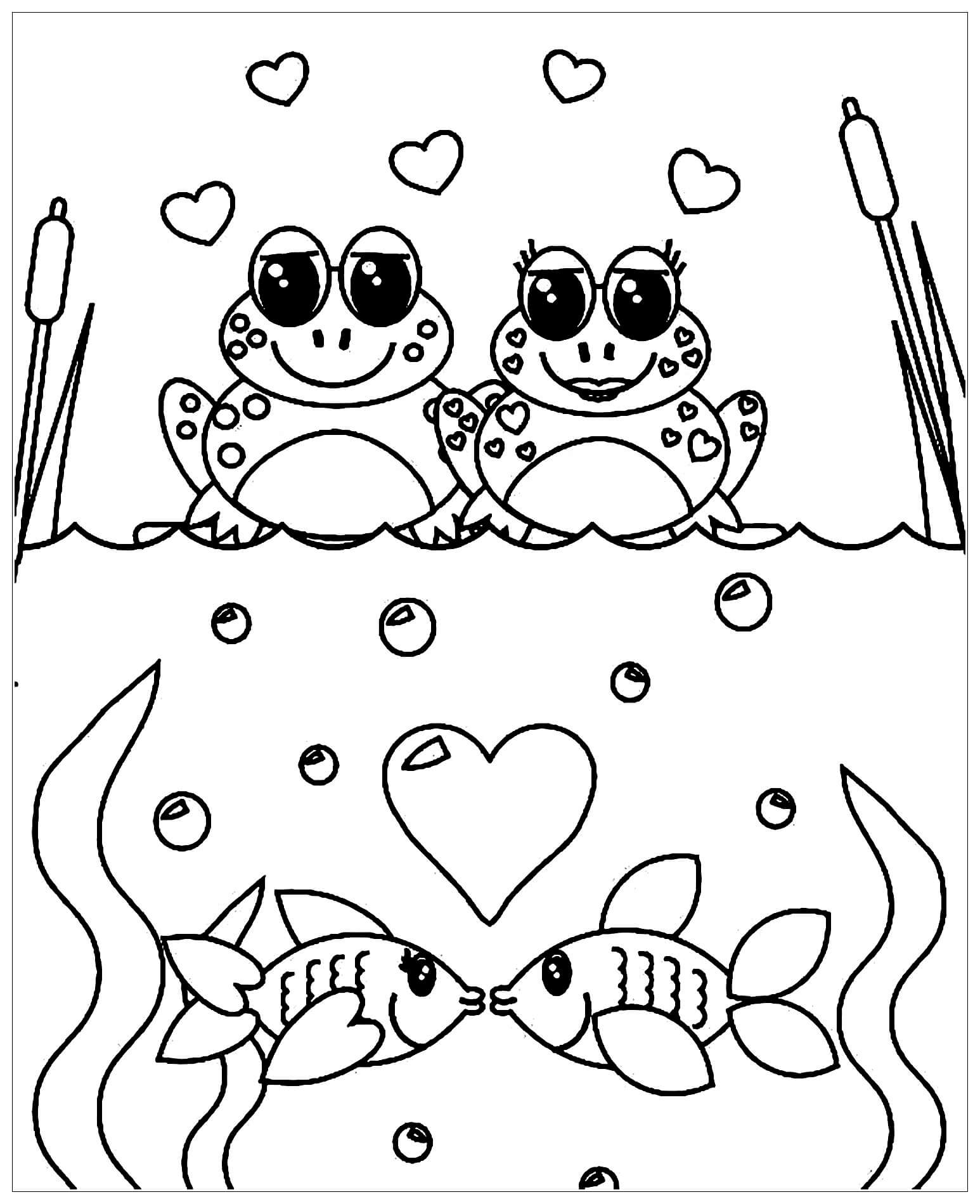 Frog Couple and Fish Couple da colorare