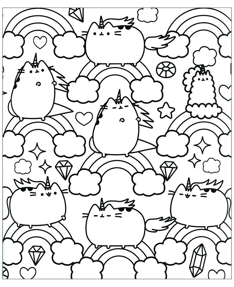 Corno di Pusheen con arcobaleno da colorare