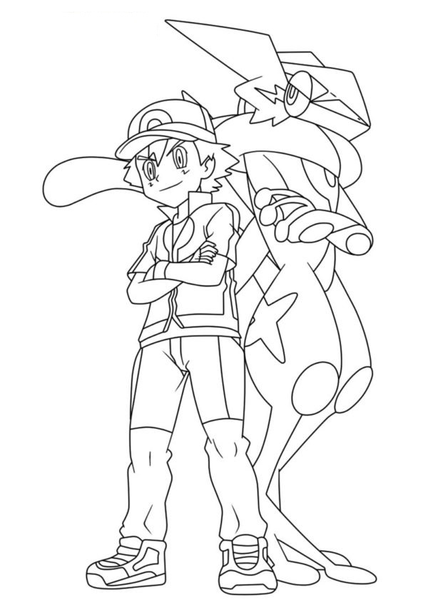 Dettagliata Ash e il Pokémon leggendario Greninja 