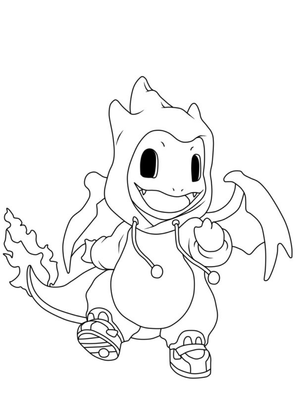 Dettagliata di Charmander vestito da Charizard da colorare