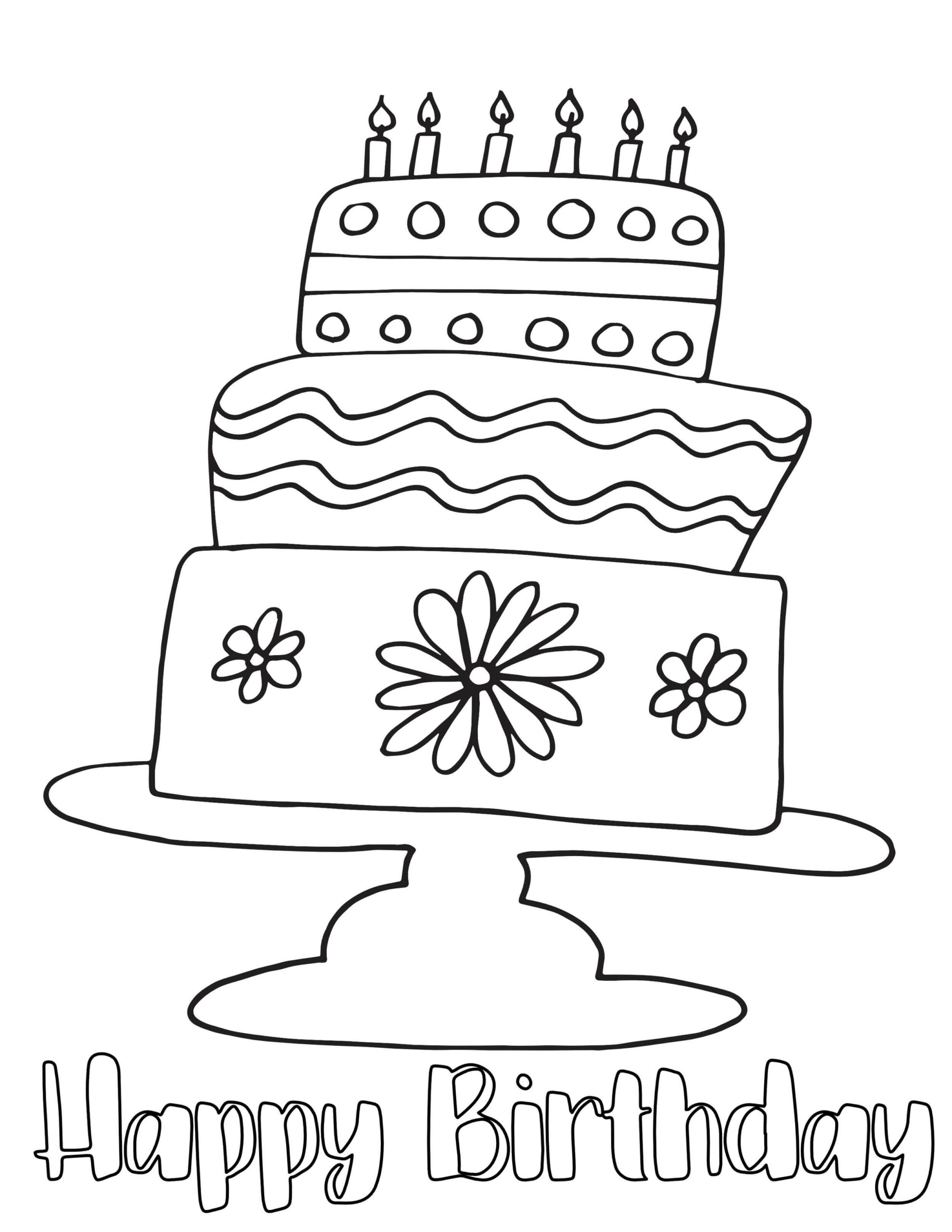 Disegno della Torta di Compleanno in Buon Compleanno da colorare