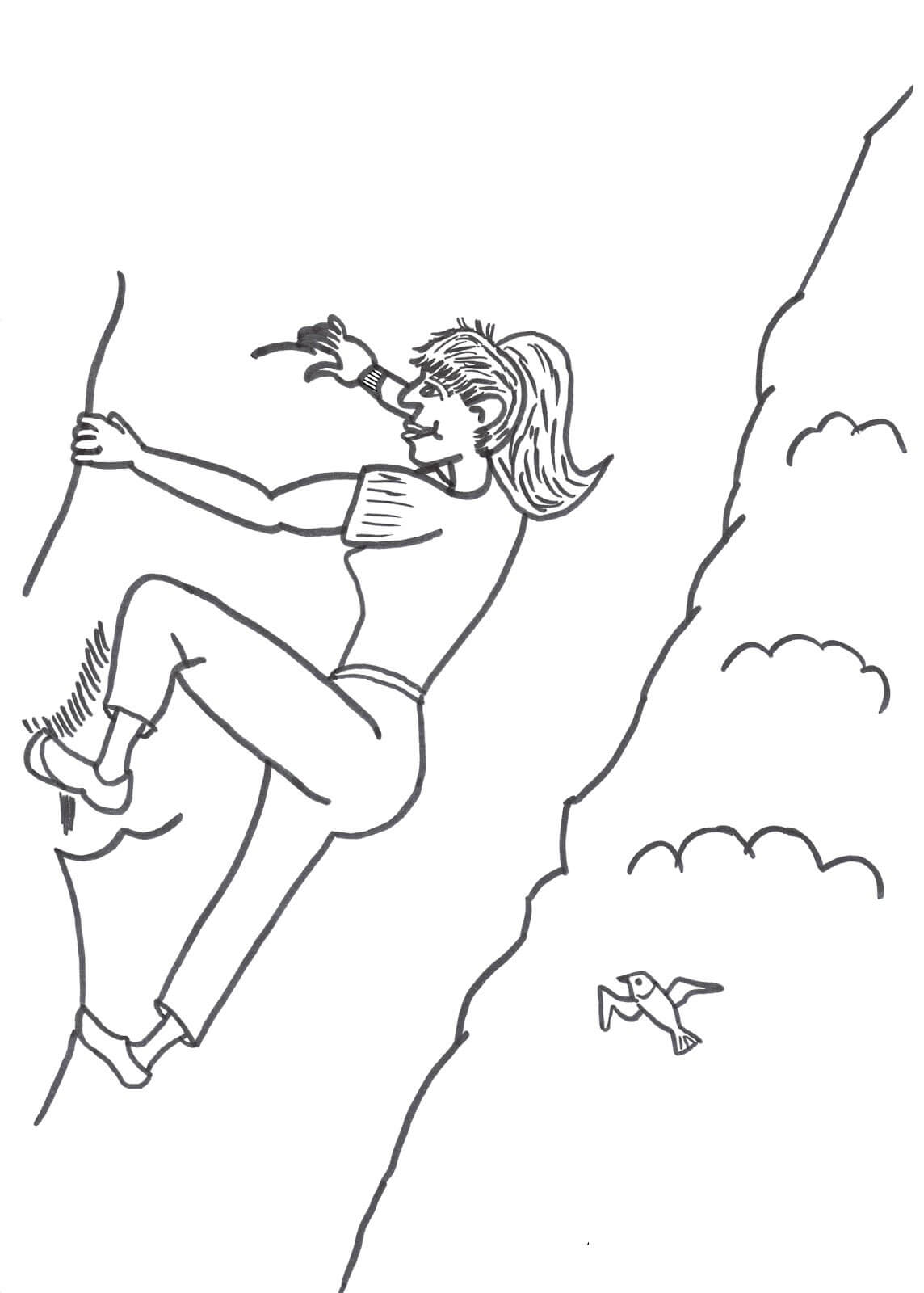 Disegno di Ragazza Arrampicata su Roccia da colorare