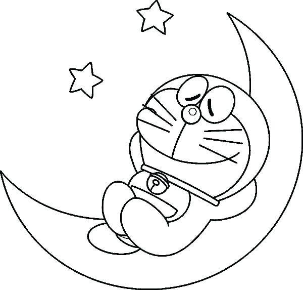 Doraemon che Dorme sulla Luna con le Stelle da colorare