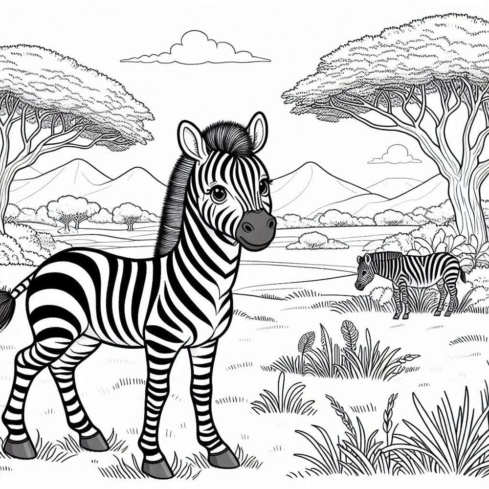 Due Zebra nella savana da colorare