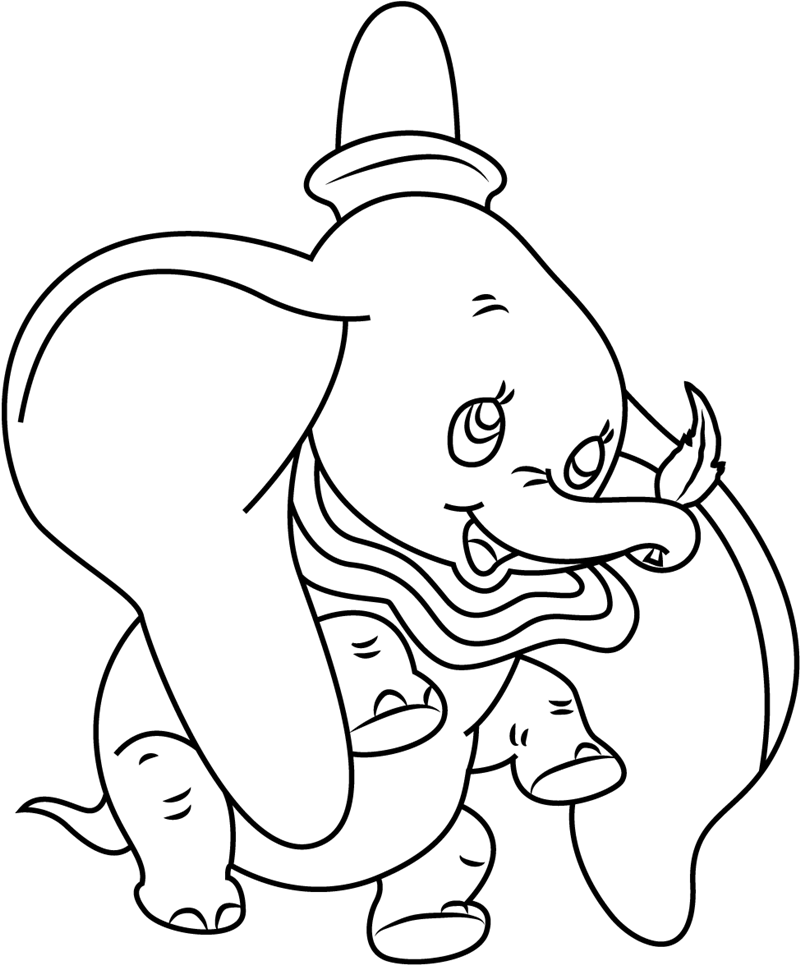 Dumbo che tiene una foglia da colorare