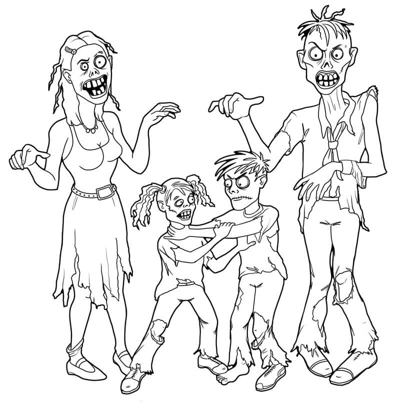 Famiglia di zombie da colorare