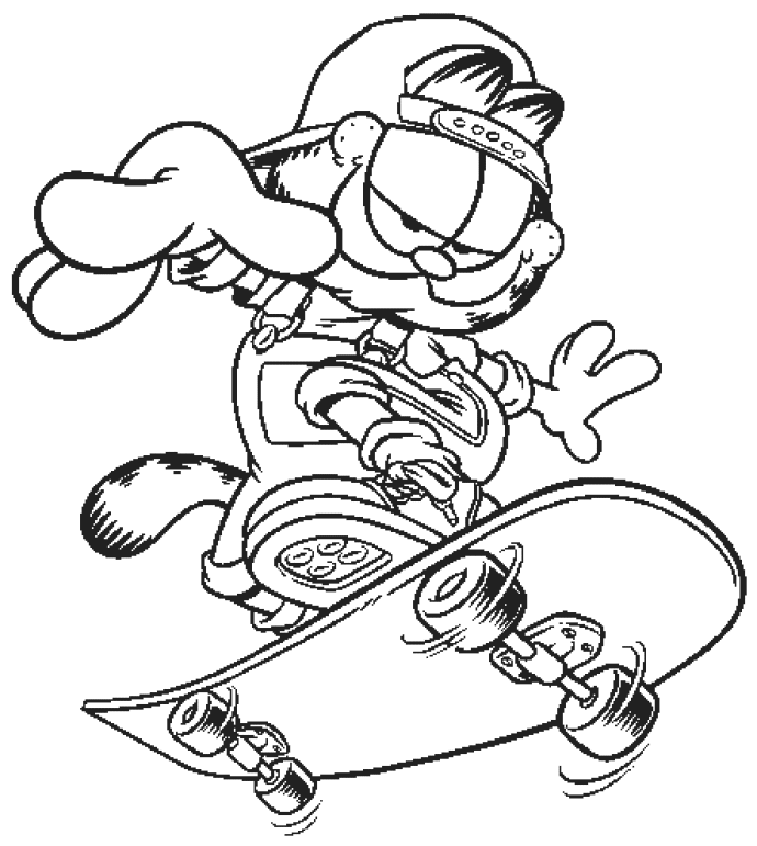 Garfield sullo skateboard da colorare
