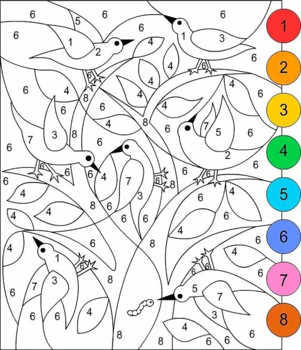 Gli uccelli volano a riposare sull'albero da colorare