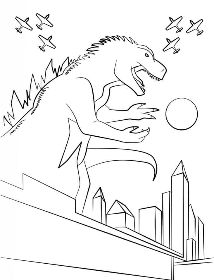 Godzilla distrugge città da colorare