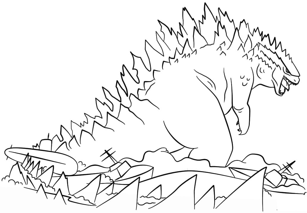 Godzilla sulla spiaggia da colorare