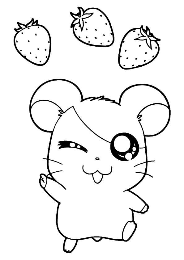 Hamtaro e Fragole da colorare