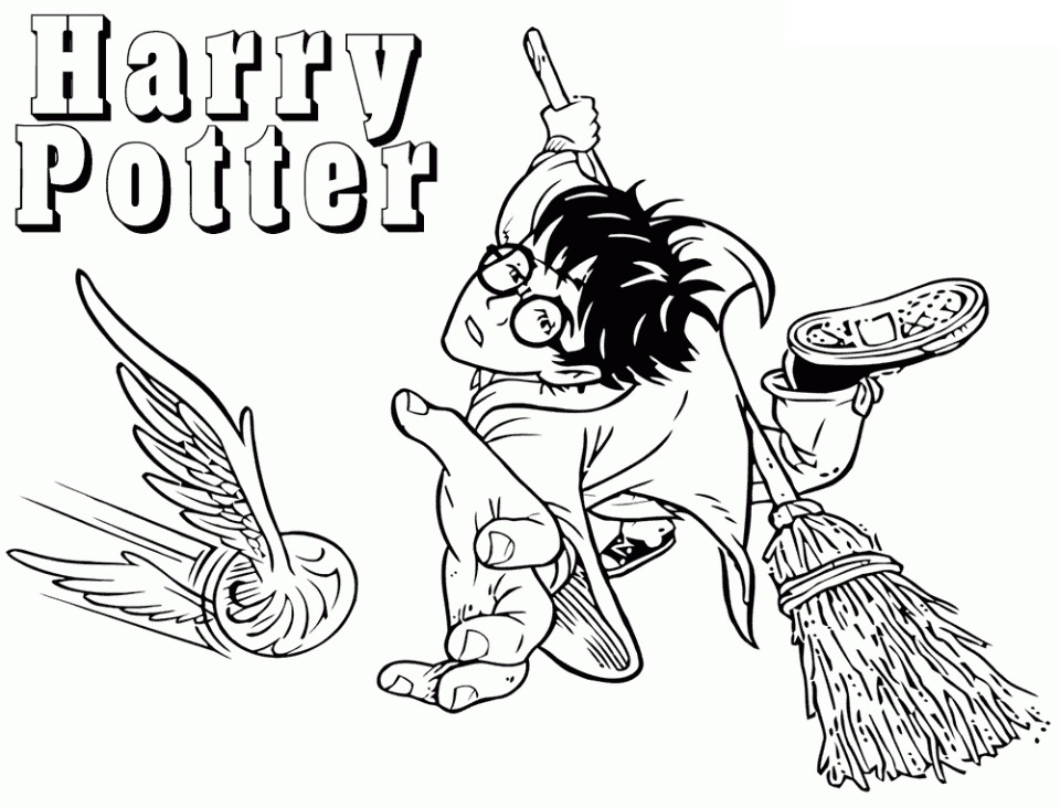 Harry che gioca a Quidditch da colorare