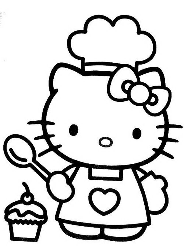 Hello Kitty che fa un Cupcake da colorare