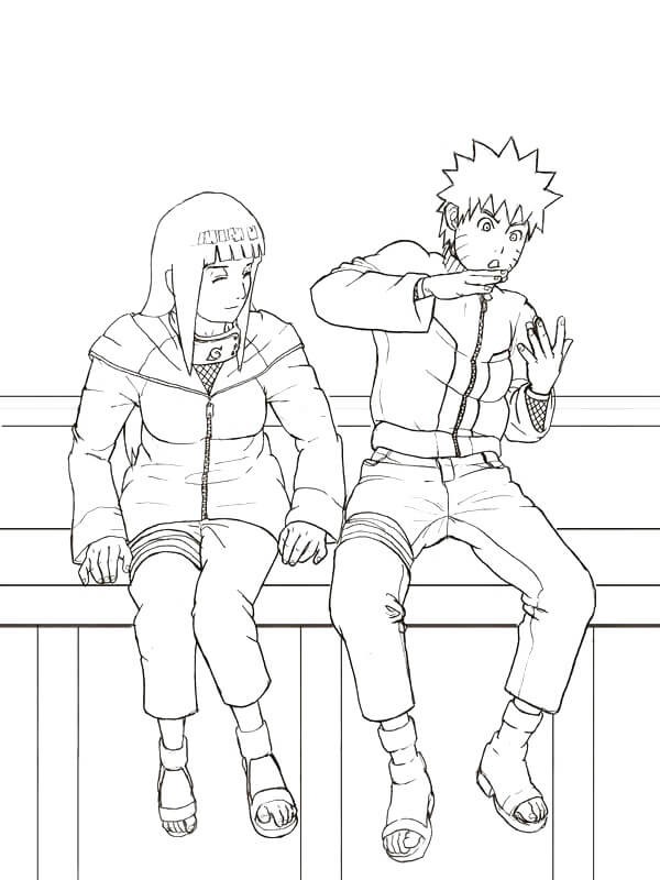 Hinata e Naruto Seduti da colorare