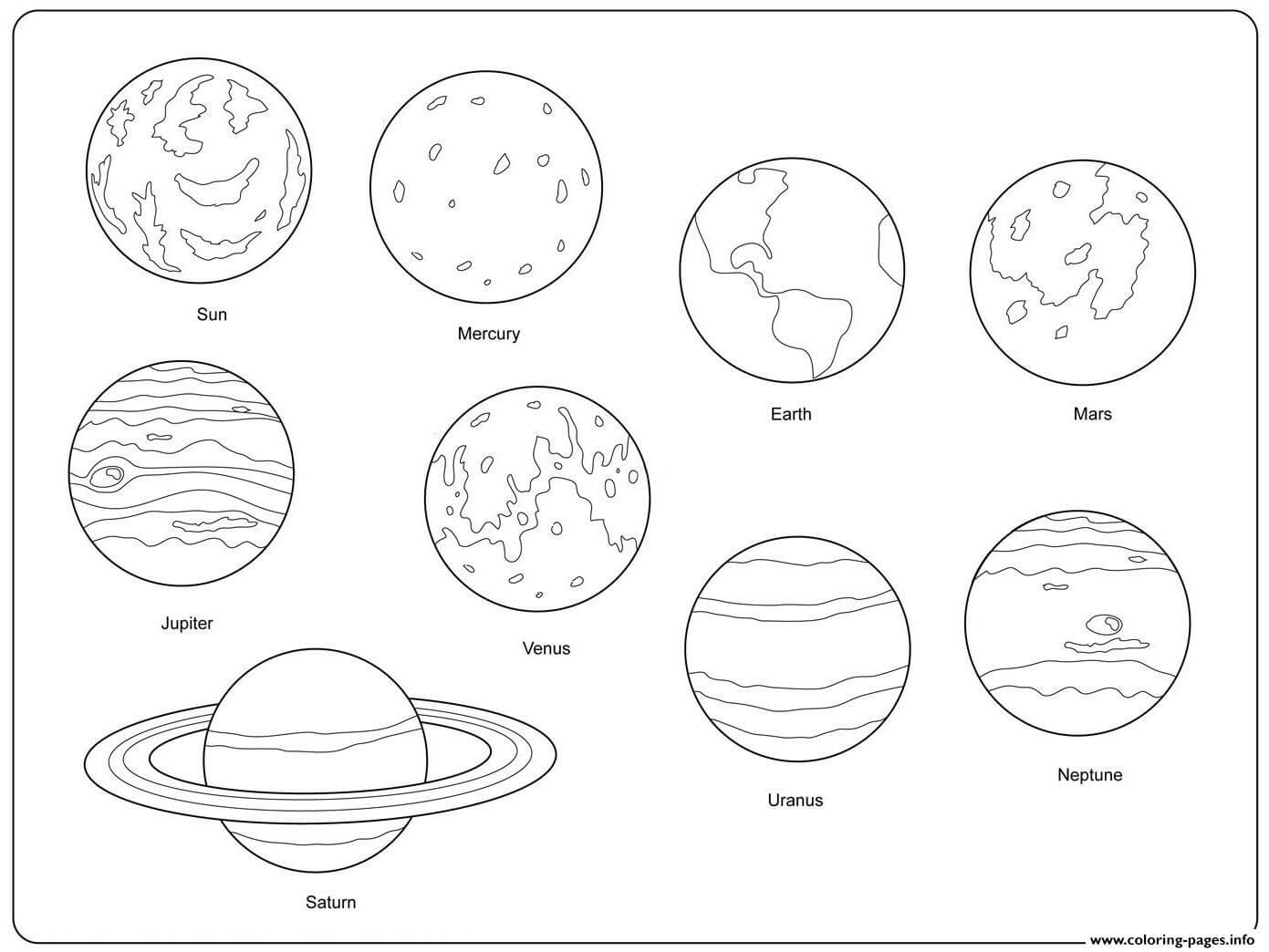 I Pianeti e il Sole da colorare