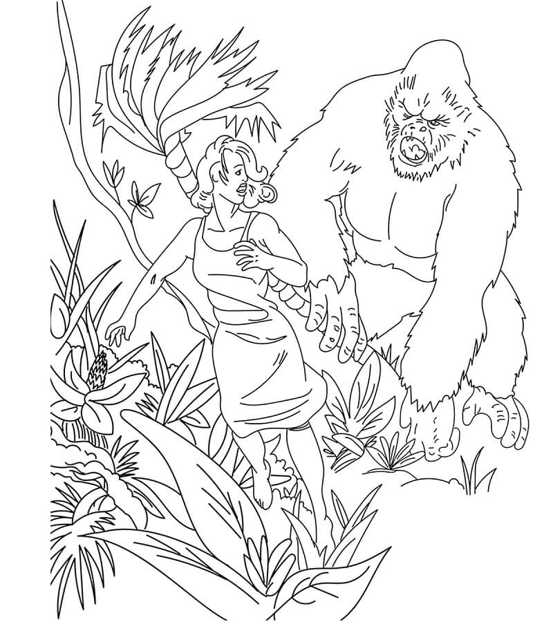 Immagine di King Kong e donna gratis da colorare