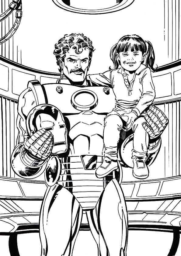 Iron Man e la Bambina da colorare