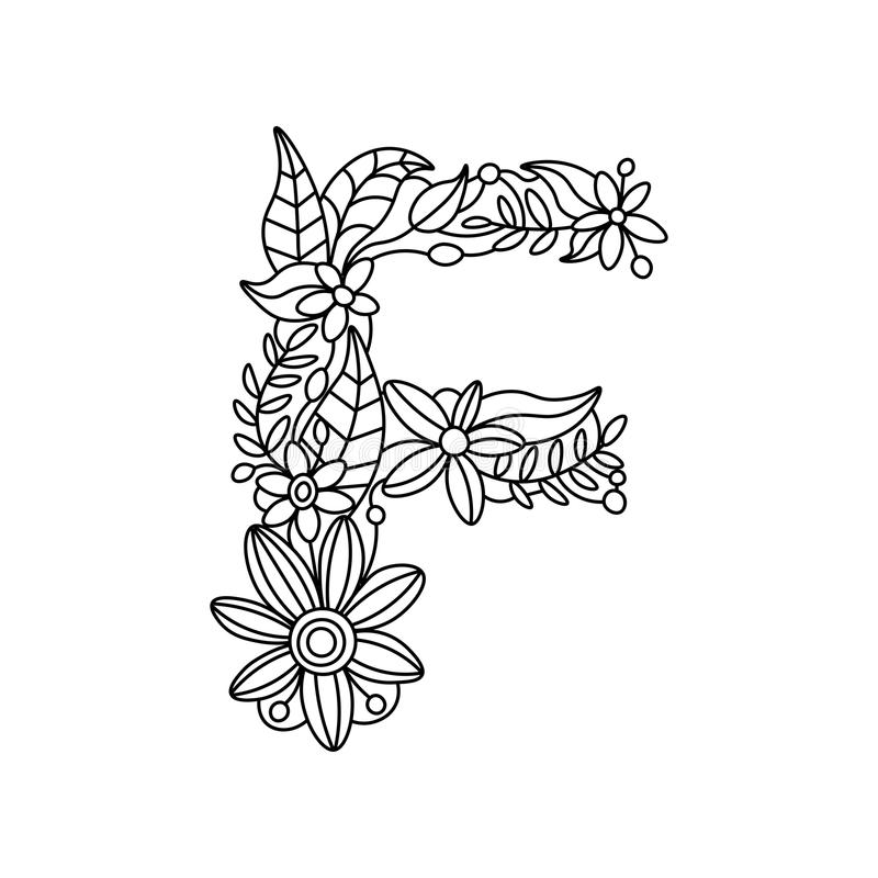 Letter F in floral style da colorare