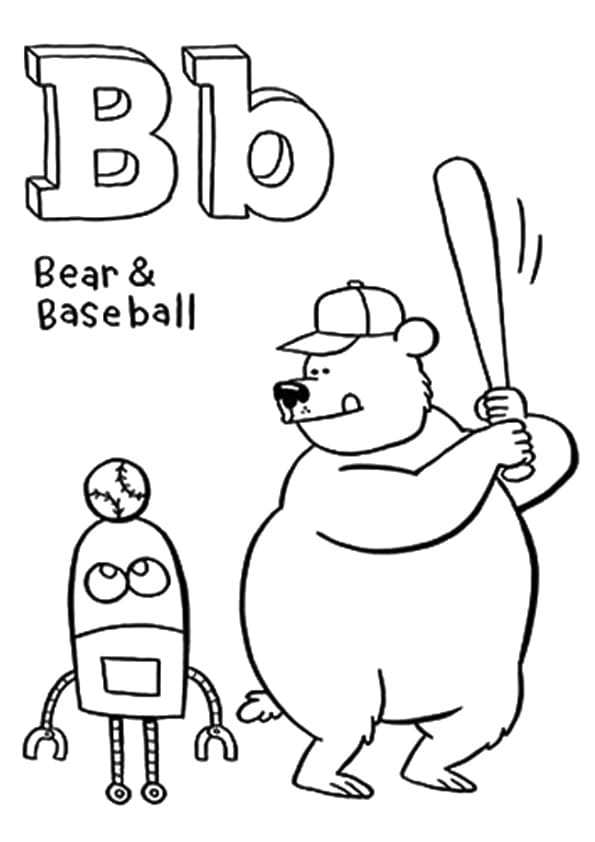 Lettera B come Bear e Baseball da colorare