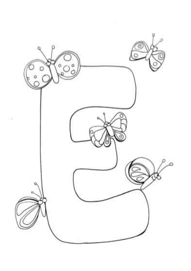 Lettera E con farfalla da colorare