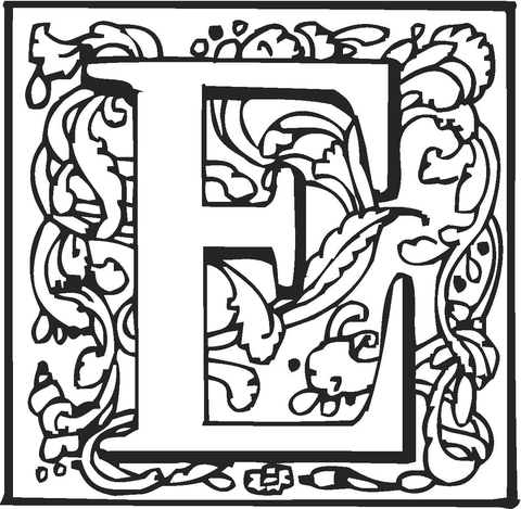 Lettera E vecchio stile da colorare