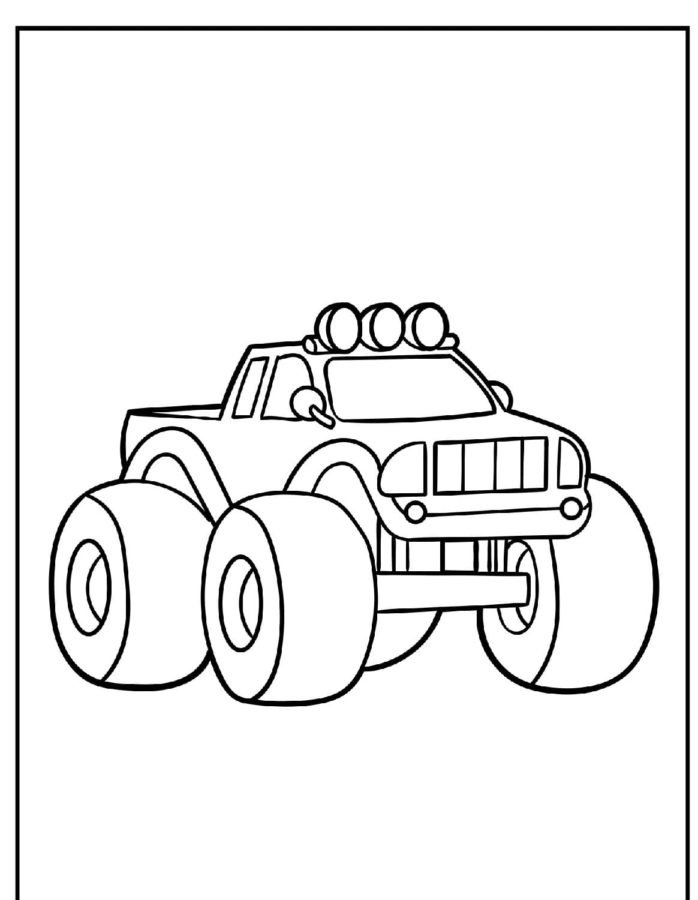 Libro da colorare di monster truck con faretti da colorare